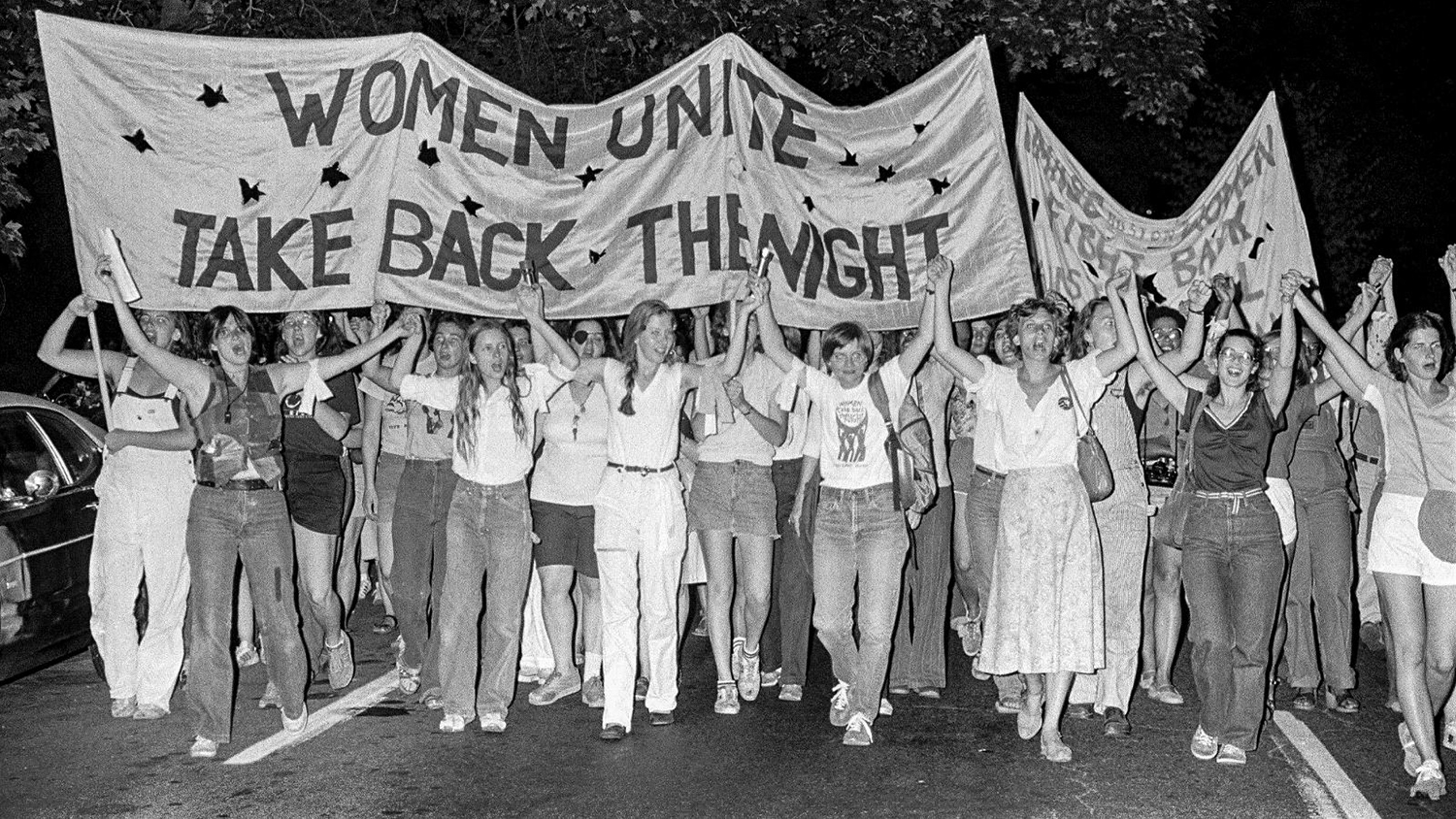 Archival photo of Take Back the Night march and rally