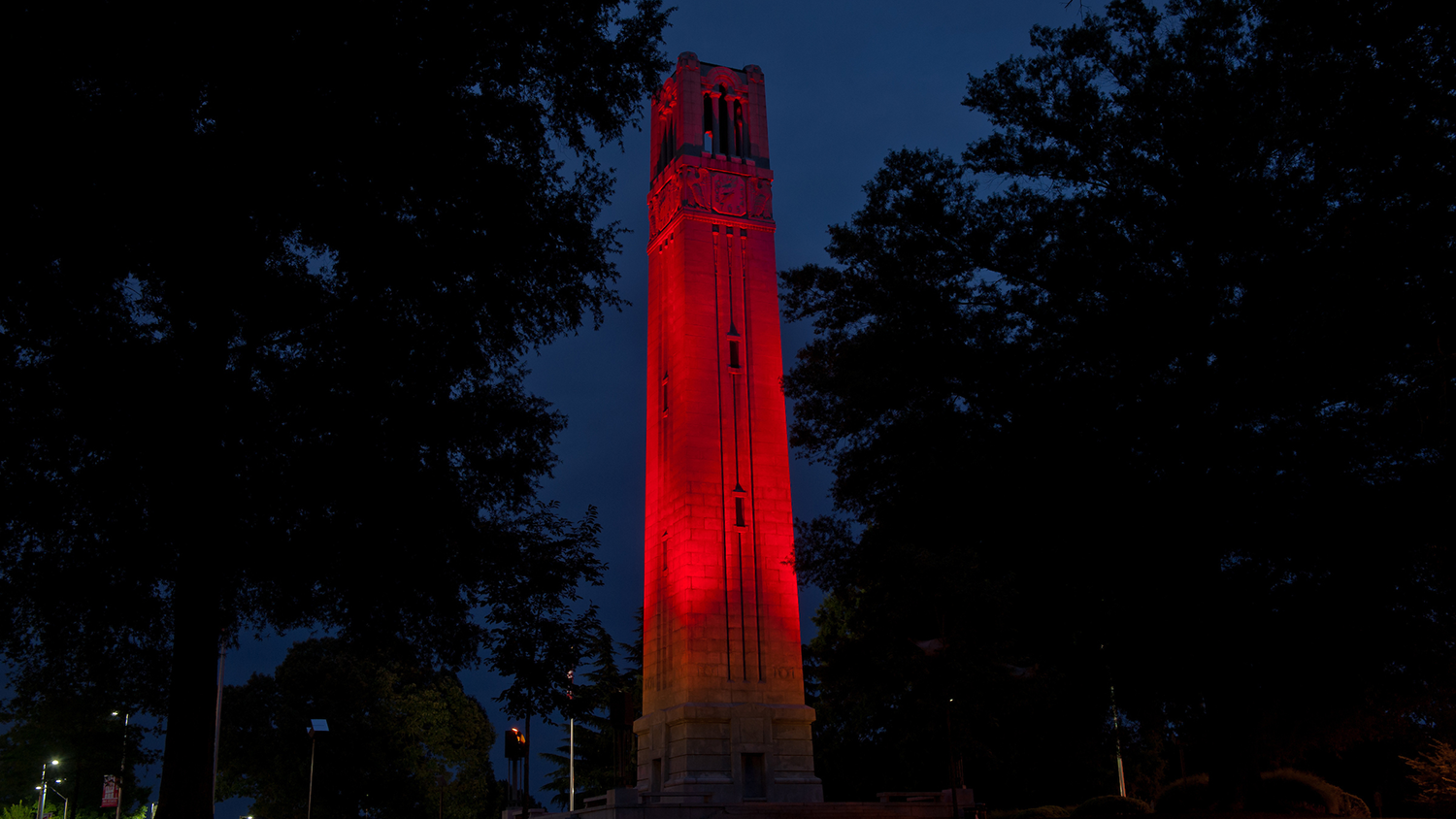 Belltower lit red